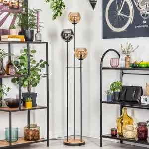 hofstein Koyoto Lampadaire 25 cm Bois clair, Noir, 3 lumières* Lampes Modernes