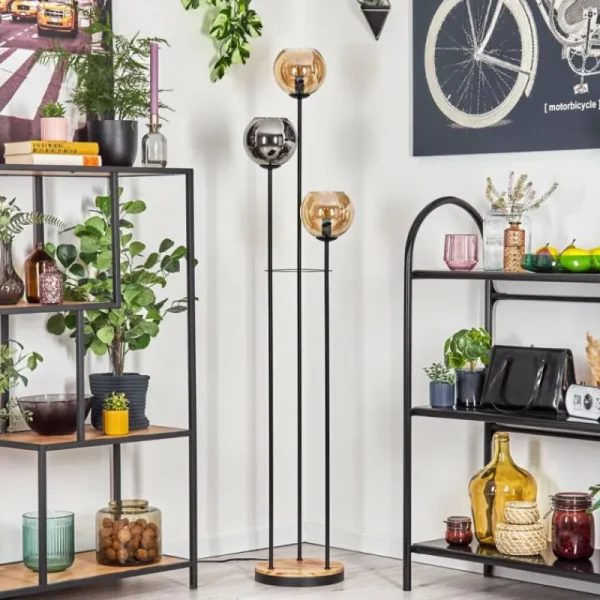 hofstein Koyoto Lampadaire 25 cm Bois clair, Noir, 3 lumières* Lampes Modernes