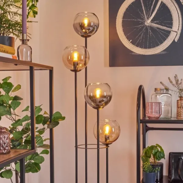 hofstein Koyoto Lampadaire 30 cm Bois clair, Noir, 4 lumières* Lampes Modernes