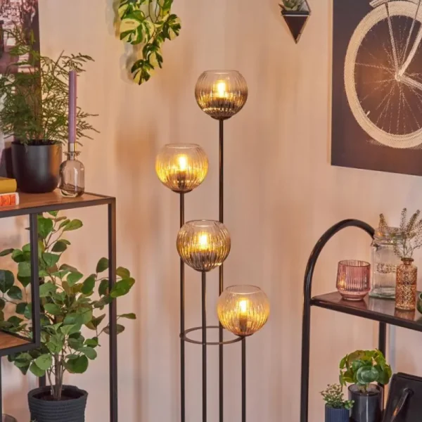 hofstein Koyoto Lampadaire 30 cm Bois foncé, Noir, 4 lumières* Lampes Modernes