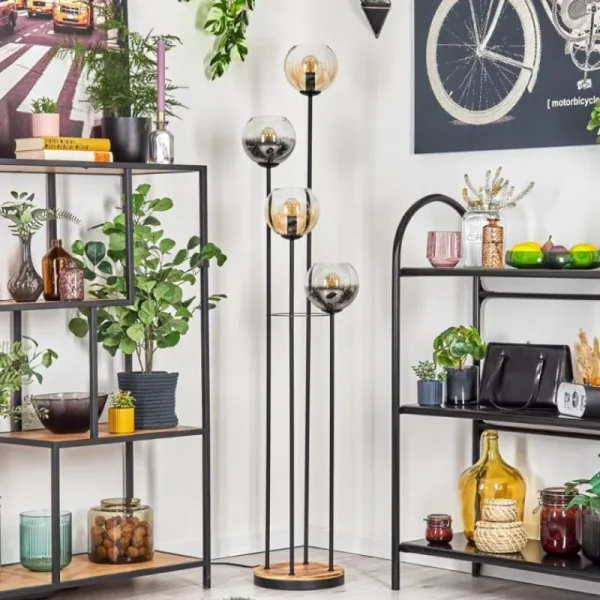 hofstein Koyoto Lampadaire 30 cm Bois clair, Noir, 4 lumières* Lampes Modernes