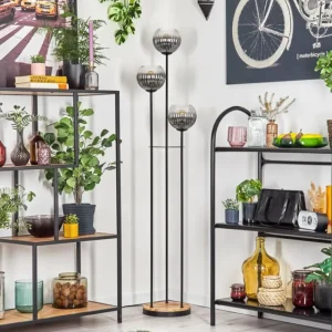 hofstein Koyoto Lampadaire 30 cm Bois clair, Noir, 3 lumières* Lampes Modernes