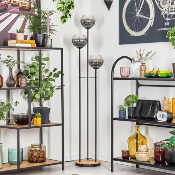 hofstein Koyoto Lampadaire 30 cm Bois clair, Noir, 3 lumières* Lampes Modernes