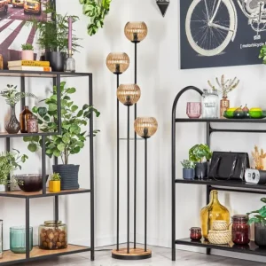 hofstein Koyoto Lampadaire 30 cm Bois clair, Noir, 4 lumières* Lampes Modernes
