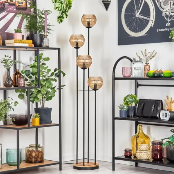 hofstein Koyoto Lampadaire 30 cm Bois clair, Noir, 4 lumières* Lampes Modernes
