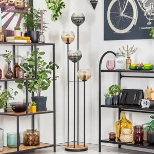 hofstein Koyoto Lampadaire 30 cm Bois clair, Noir, 4 lumières* Lampes Modernes