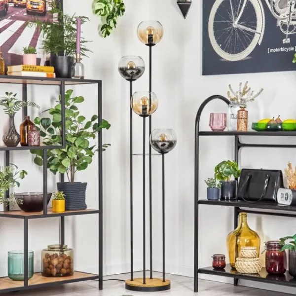 hofstein Koyoto Lampadaire 30 cm Bois foncé, Noir, 4 lumières* Lampes Modernes