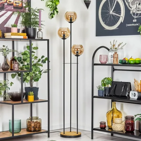 hofstein Koyoto Lampadaire 30 cm Bois foncé, Noir, 3 lumières* Lampes Modernes