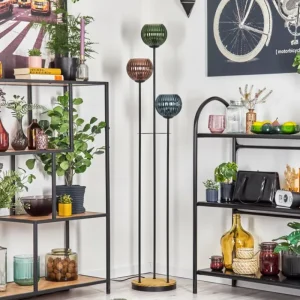 hofstein Koyoto Lampadaire 30 cm Bois foncé, Noir, 3 lumières* Lampes Modernes