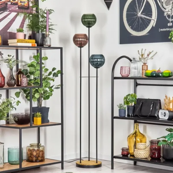 hofstein Koyoto Lampadaire 30 cm Bois foncé, Noir, 3 lumières* Lampes Modernes
