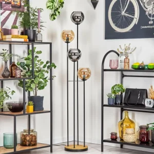hofstein Koyoto Lampadaire 30 cm Bois foncé, Noir, 4 lumières* Lampes Modernes