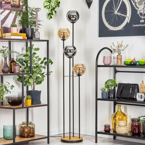hofstein Koyoto Lampadaire 30 cm Bois foncé, Noir, 4 lumières* Lampes Modernes