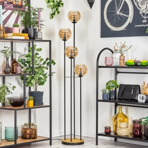hofstein Koyoto Lampadaire 30 cm Bois foncé, Noir, 4 lumières* Lampes Modernes