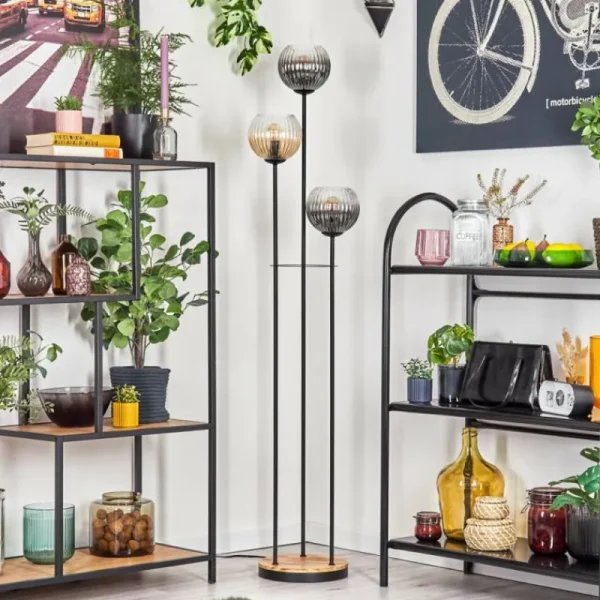 hofstein Koyoto Lampadaire 30 cm Bois clair, Noir, 3 lumières* Lampes Modernes