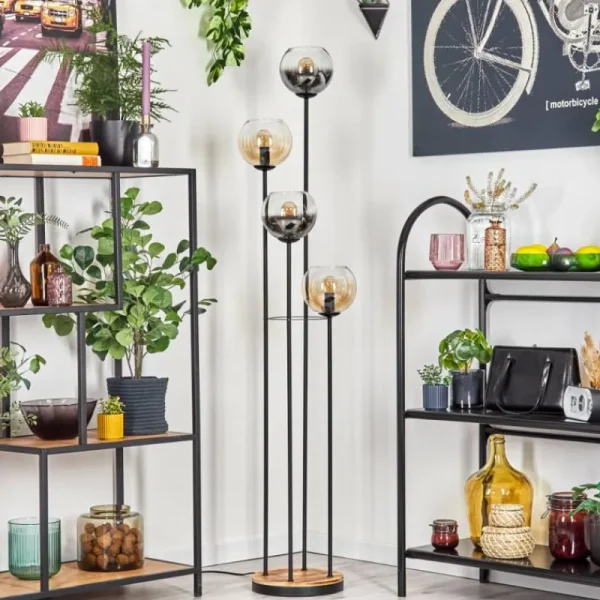 hofstein Koyoto Lampadaire 30 cm Bois clair, Noir, 4 lumières* Lampes Modernes