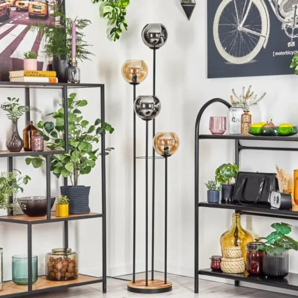 hofstein Koyoto Lampadaire 30 cm Bois clair, Noir, 4 lumières* Lampes Modernes