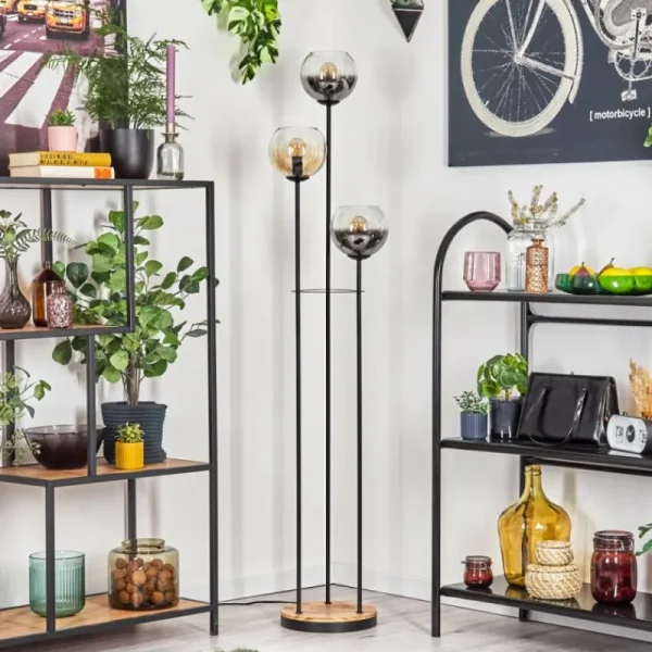 hofstein Koyoto Lampadaire 30 cm Bois clair, Noir, 3 lumières* Lampes Modernes