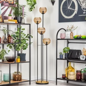 hofstein Koyoto Lampadaire 30 cm Bois foncé, Noir, 4 lumières* Lampes Modernes