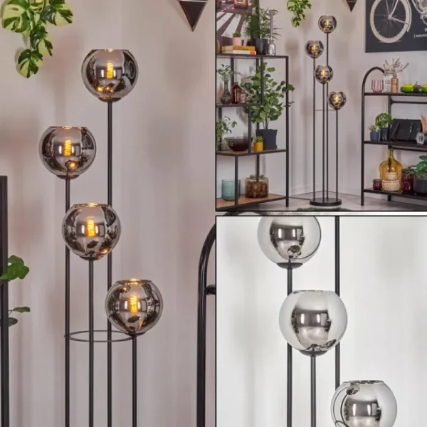 hofstein Koyoto Lampadaire 30 cm Chrome, Fumé, 4 lumières* Lampes Modernes