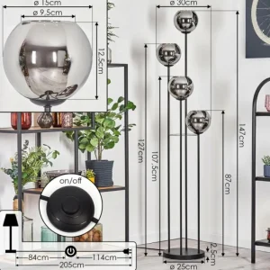 hofstein Koyoto Lampadaire 30 cm Chrome, Fumé, 4 lumières* Lampes Modernes