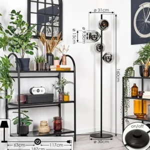hofstein Koyoto Lampadaire 31 cm Chrome, Fumé, 4 lumières* Lampes Modernes