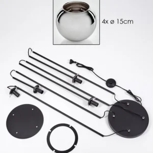 hofstein Koyoto Lampadaire 30 cm Chrome, Fumé, 4 lumières* Lampes Modernes