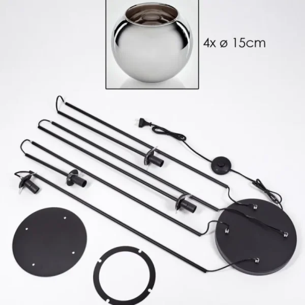 hofstein Koyoto Lampadaire 30 cm Chrome, Fumé, 4 lumières* Lampes Modernes