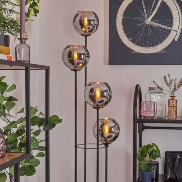 hofstein Koyoto Lampadaire 30 cm Chrome, Fumé, 4 lumières* Lampes Modernes