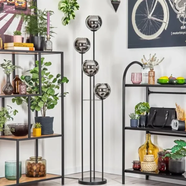 hofstein Koyoto Lampadaire 30 cm Chrome, Fumé, 4 lumières* Lampes Modernes