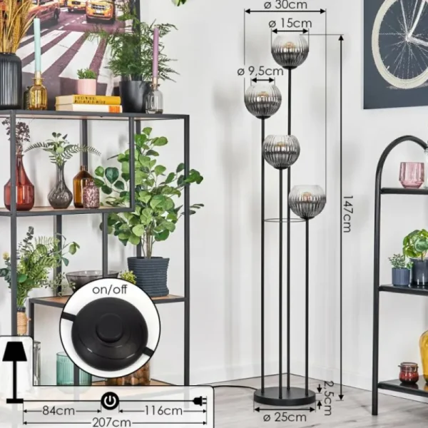 hofstein Koyoto Lampadaire 30 cm Clair, Fumé, 4 lumières* Lampes Modernes