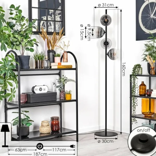 hofstein Koyoto Lampadaire 31 cm Clair, Fumé, 4 lumières* Lampes Modernes