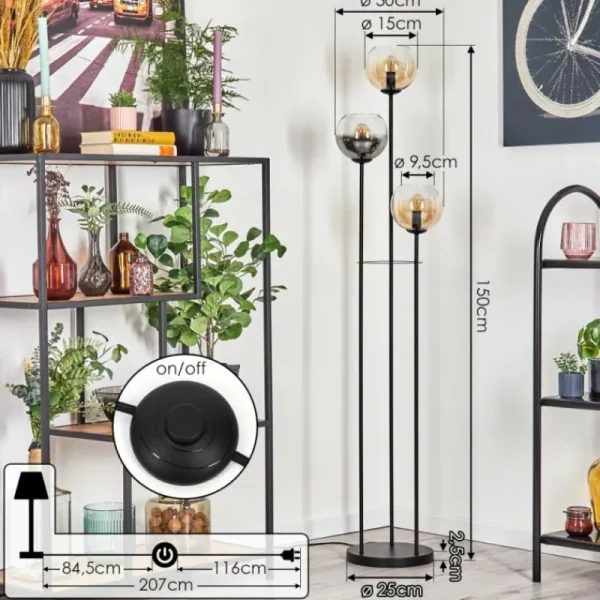 hofstein Koyoto Lampadaire 30 cm Noir, 3 lumières* Lampes Modernes