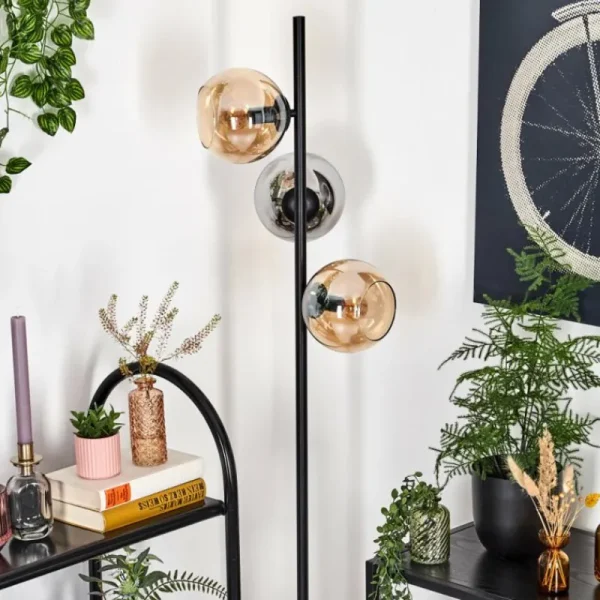 hofstein Koyoto Lampadaire Ambre, Chrome, Fumé, 3 lumières* Lampes Modernes