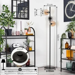 hofstein Koyoto Lampadaire Ambre, Chrome, Fumé, 3 lumières* Lampes Modernes