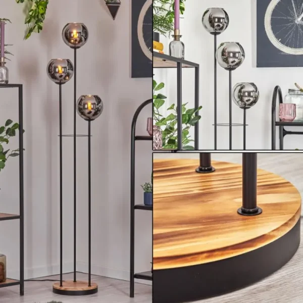 hofstein Koyoto Lampadaire Bois clair, Noir, 3 lumières* Lampes Modernes