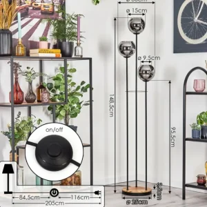 hofstein Koyoto Lampadaire Bois clair, Noir, 3 lumières* Lampes Modernes