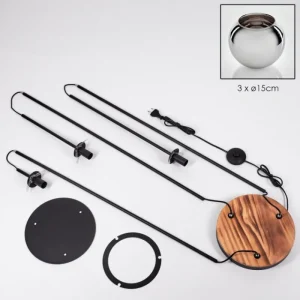 hofstein Koyoto Lampadaire Bois clair, Noir, 3 lumières* Lampes Modernes