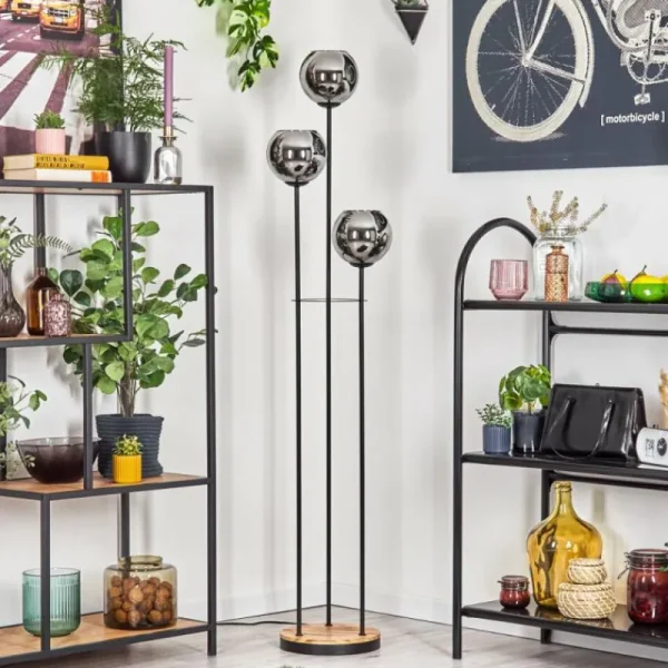 hofstein Koyoto Lampadaire Bois clair, Noir, 3 lumières* Lampes Modernes