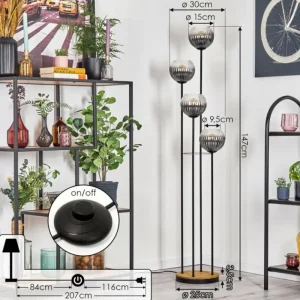 hofstein Koyoto Lampadaire Bois foncé, Noir, 4 lumières* Lampes Modernes