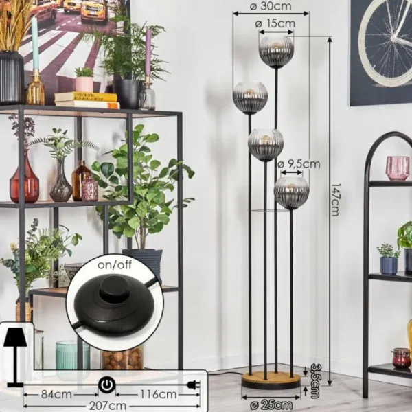 hofstein Koyoto Lampadaire Bois foncé, Noir, 4 lumières* Lampes Modernes