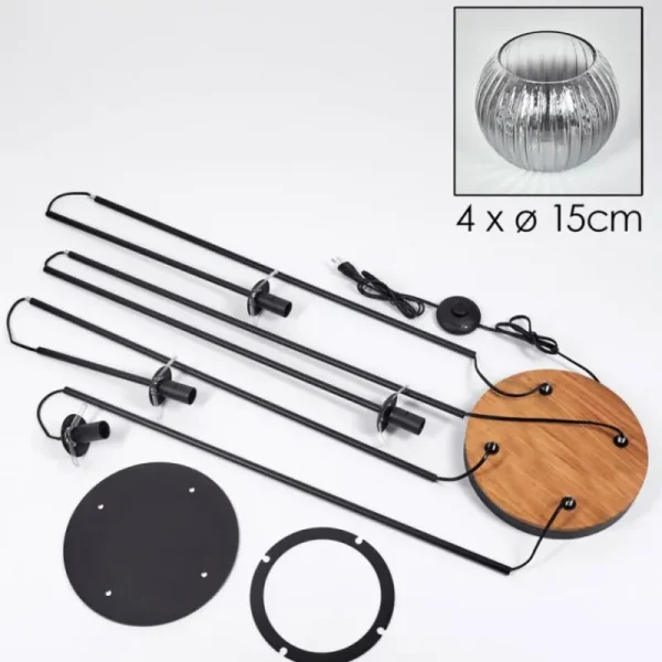hofstein Koyoto Lampadaire Bois foncé, Noir, 4 lumières* Lampes Modernes