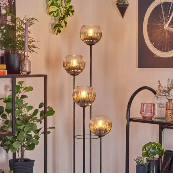 hofstein Koyoto Lampadaire Bois foncé, Noir, 4 lumières* Lampes Modernes
