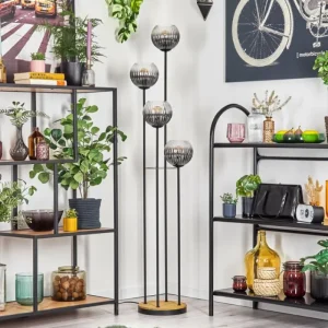 hofstein Koyoto Lampadaire Bois foncé, Noir, 4 lumières* Lampes Modernes