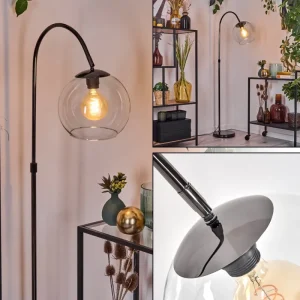 hofstein Koyoto Lampadaire Chrome, Noir, 1 lumière* Lampes En Verre