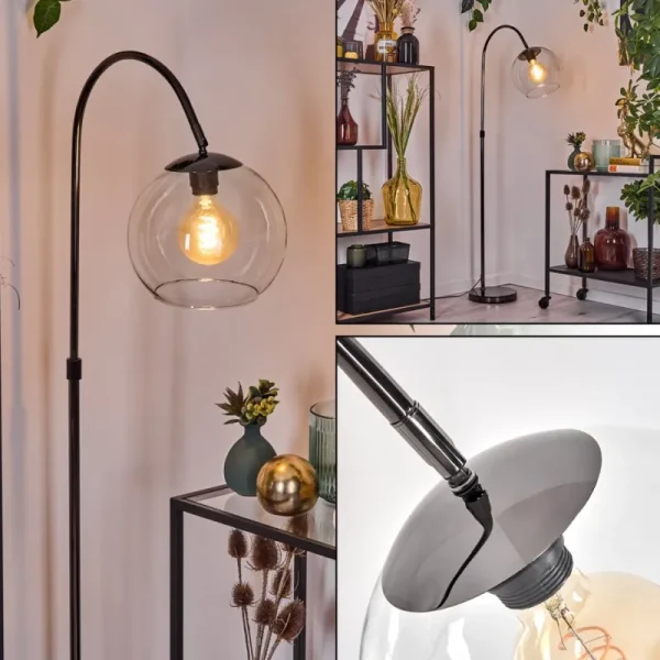 hofstein Koyoto Lampadaire Chrome, Noir, 1 lumière* Lampes En Verre