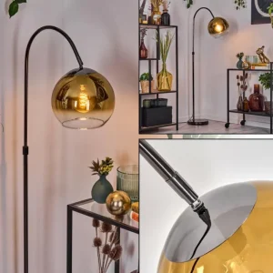 hofstein Koyoto Lampadaire Chrome, Noir, 1 lumière* Lampes En Verre