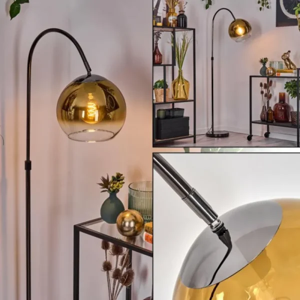 hofstein Koyoto Lampadaire Chrome, Noir, 1 lumière* Lampes En Verre