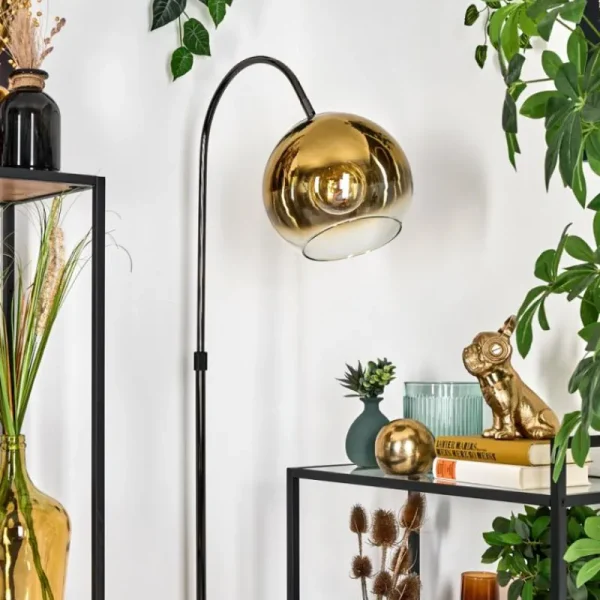 hofstein Koyoto Lampadaire Chrome, Noir, 1 lumière* Lampes En Verre