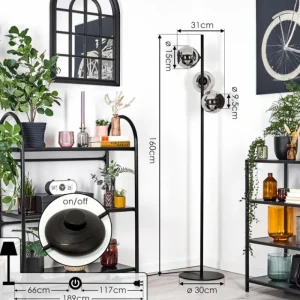 hofstein Koyoto Lampadaire Chrome, Fumé, 3 lumières* Lampes Modernes