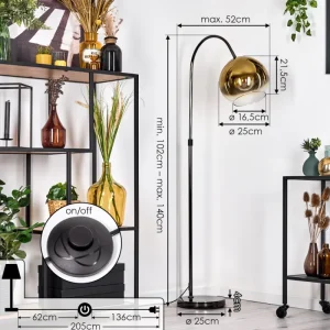 hofstein Koyoto Lampadaire Chrome, Noir, 1 lumière* Lampes En Verre